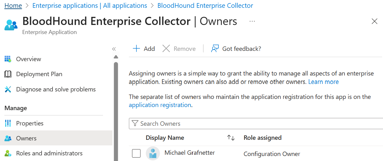 BloodHound Enterprise Collector Service Principal Owner Screenshot