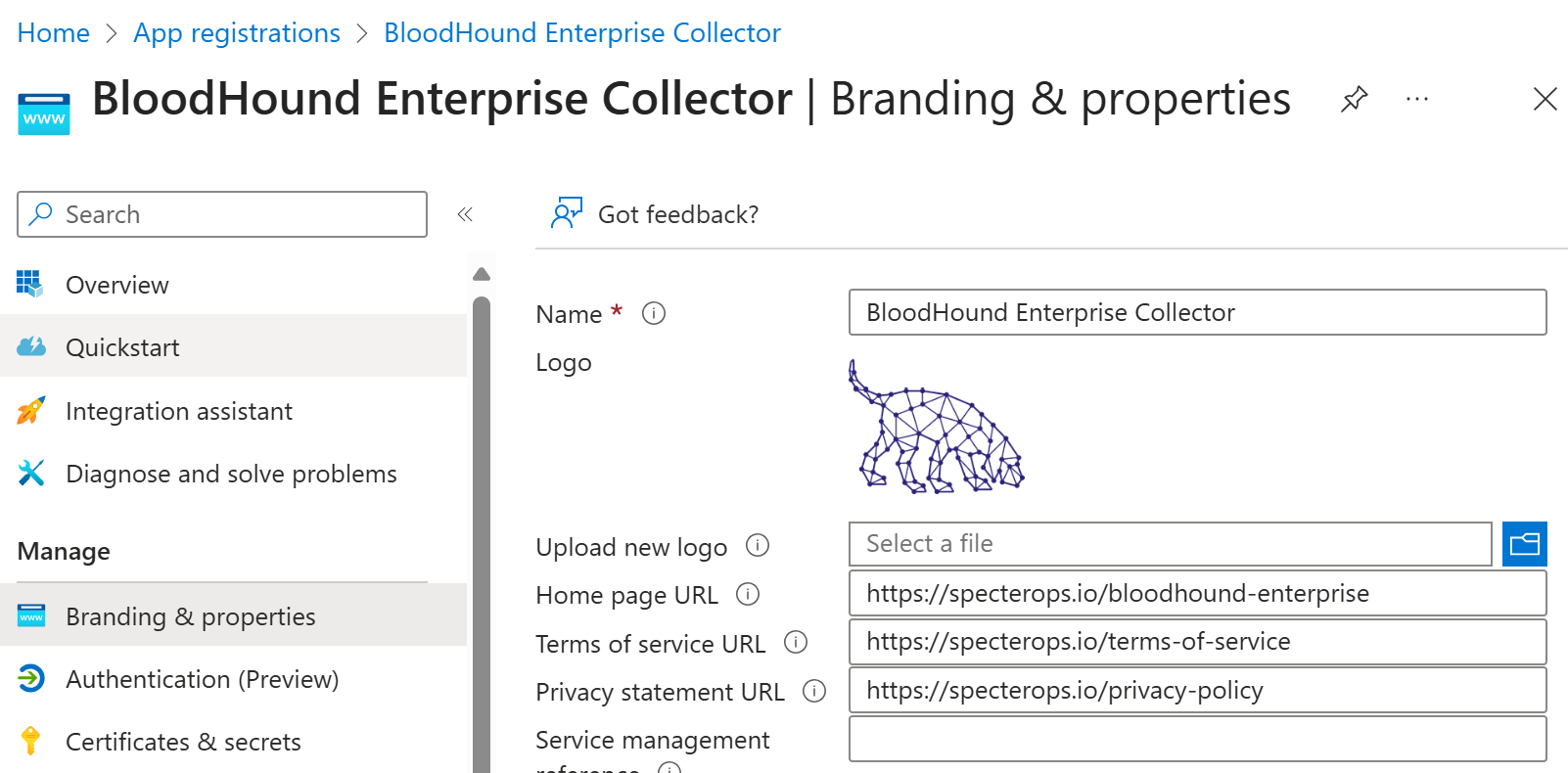 BloodHound Enterprise Collector Branding and Properties Screenshot