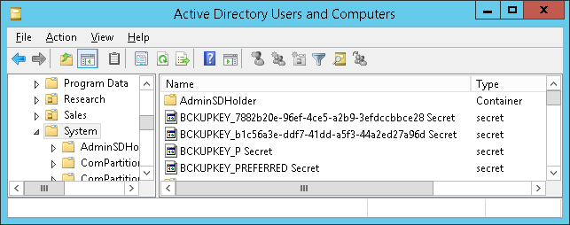 DPAPI Backup Key Location in Active Directory Screenshot