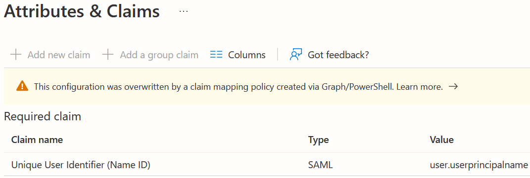 Claims Mapping Policy Screenshot