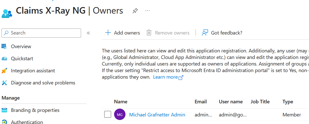 Application Registration Owner