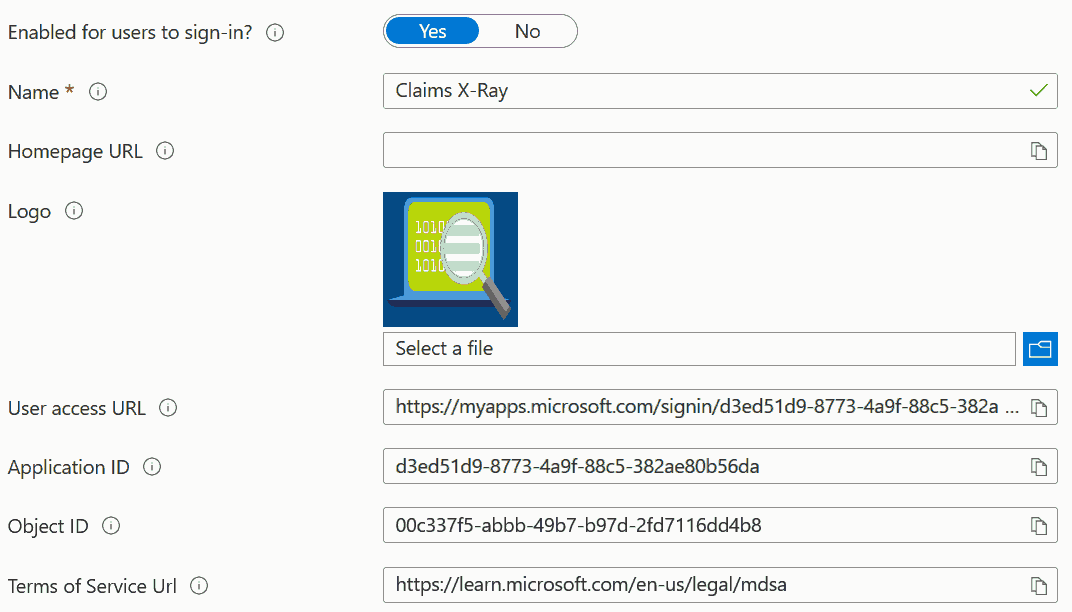 Claims X-Ray Application Registration Screenshot