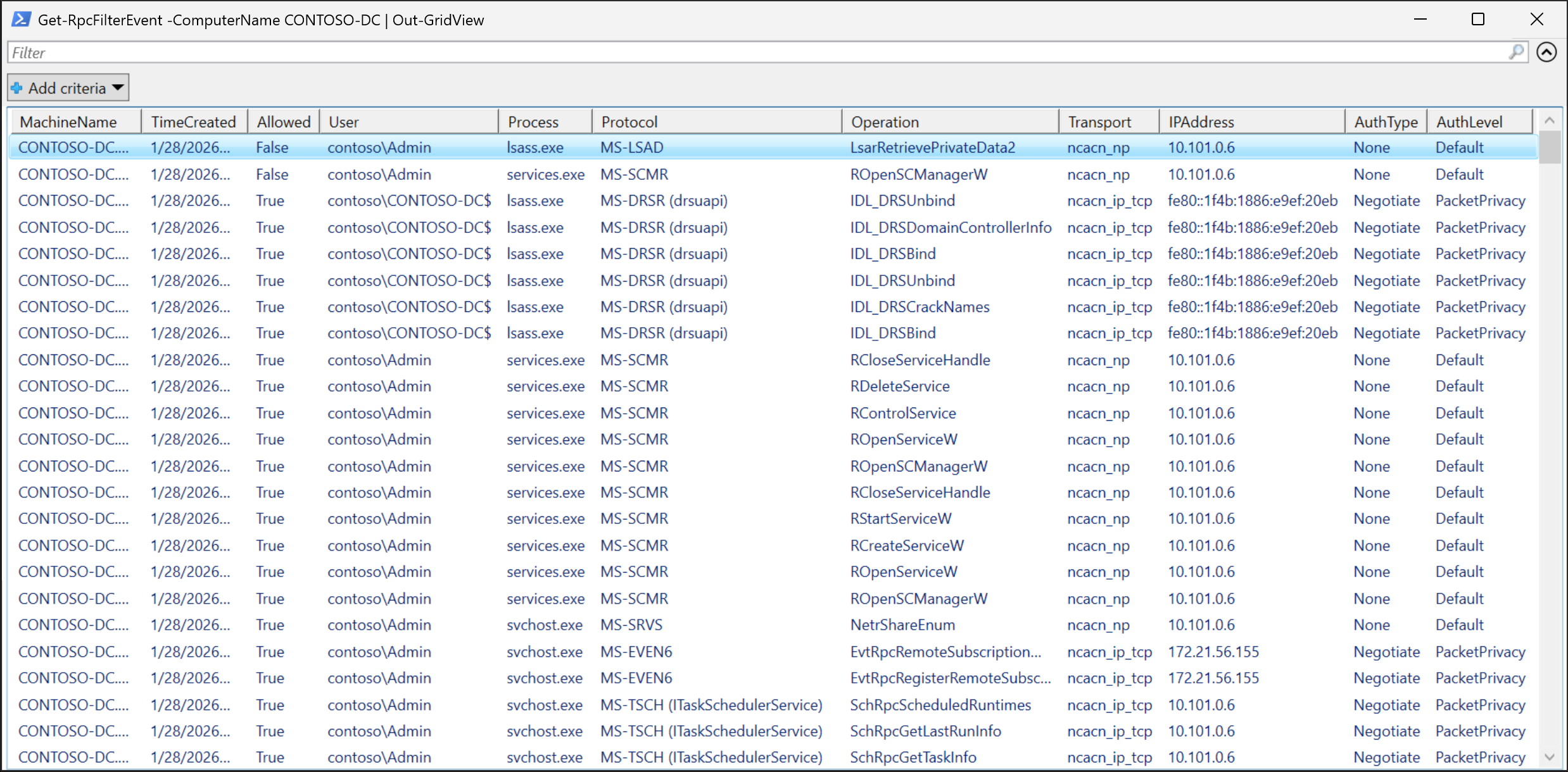 RPC Filter Audit Screenshot